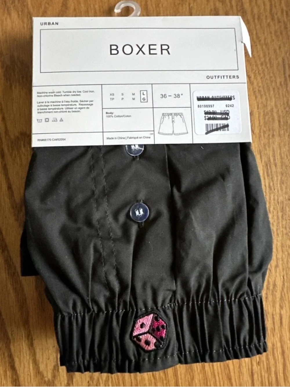 Urban Outfitters Black Boxer Shorts NWT Size Large 36-38 Embroidered Pink Dice